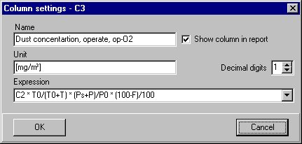 column settings form