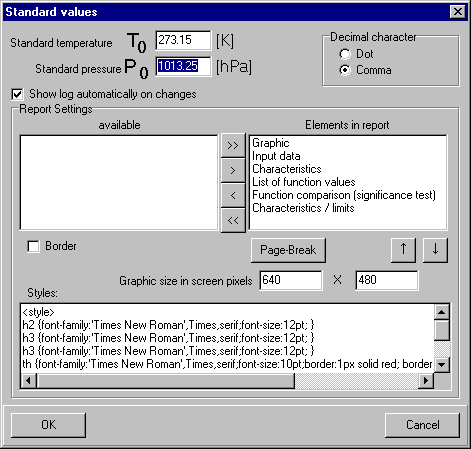 Standard values form